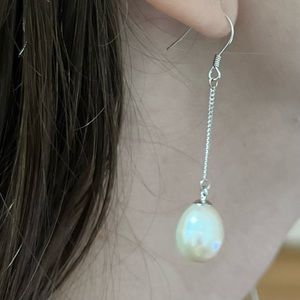 Huge Drop Pearl and Sterling Silver Earrings